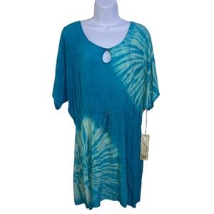 Green Dragon‎ NWT Sanddrift Tie Dye Dress Made in USA Keyhole Drawstring Waist L